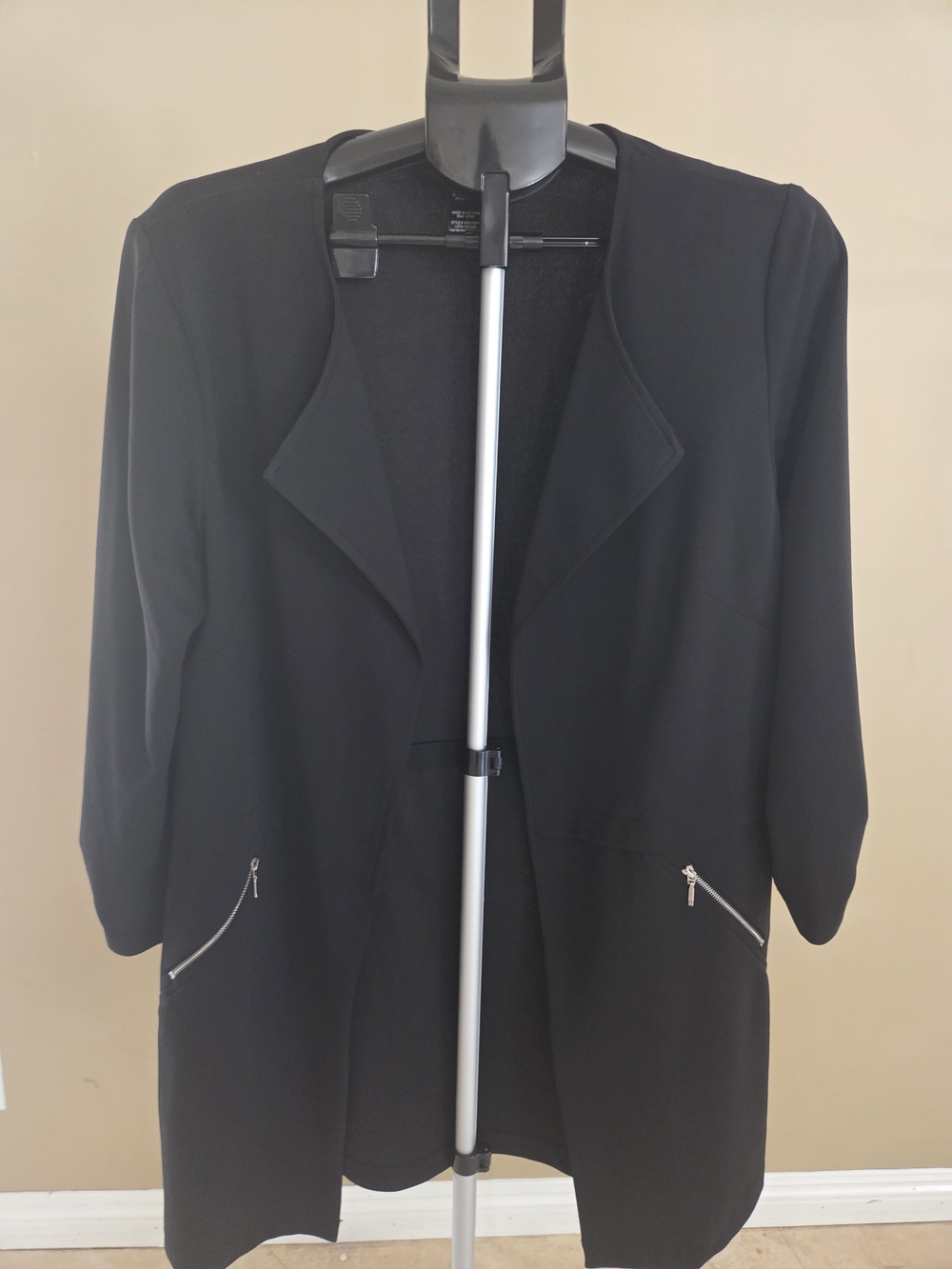 Soho Black Longline Open-Front Blazer with Zip Detail Size L